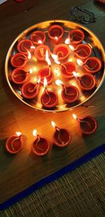 High angle view of candles on table