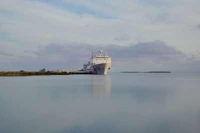 Ship in sea against sky