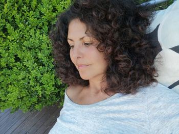 Close-up of beautiful woman looking away