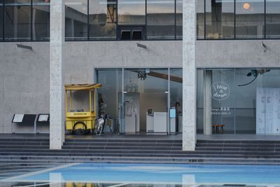 Buildings seen through glass window