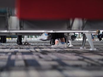 Low section of woman in bus