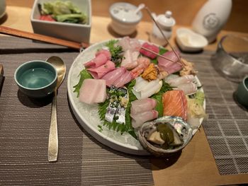 High angle view of food on table