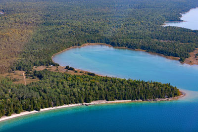 High angle view of swimming pool in lake