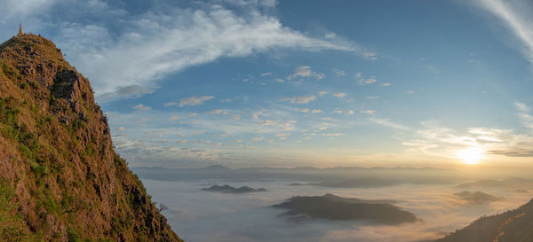 Scenic view of mountains against sky during sunset