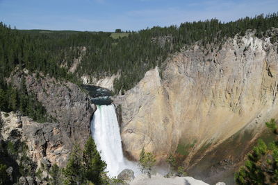 Panoramic view of waterfall in forest against sky