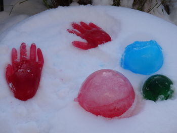 High angle view of snow on ice