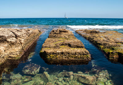 Scenic view of sea against clear sky