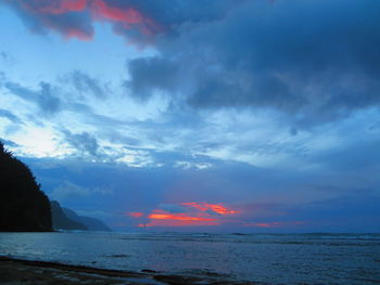 Scenic view of sea against sky at sunset