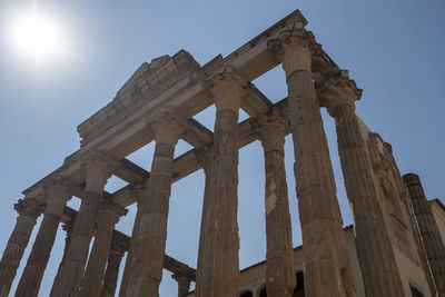 Low angle view of old ruin building against sky