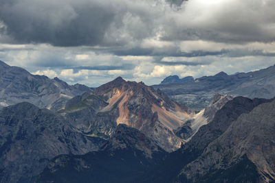 Scenic view of mountains against cloudy sky