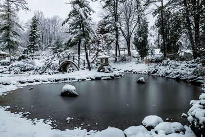 Scenic view of lake at park during winter