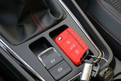 High angle view of vintage car keys