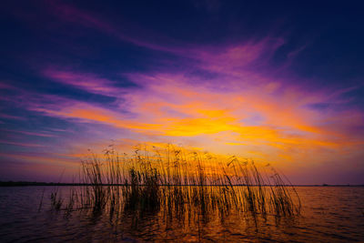 Scenic view of sea against sky at sunset