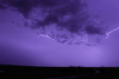 Scenic view of lightning in sky at night
