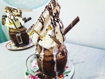 Close-up of ice cream on table