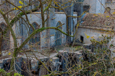 High angle view of old building and trees