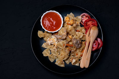 High angle view of breakfast served on table