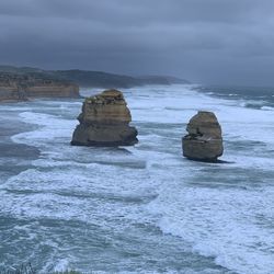 Rocks in sea against sky