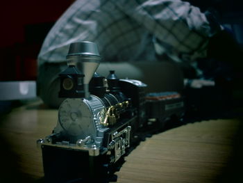 Close-up of toy train at home