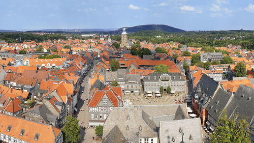 High angle view of old town