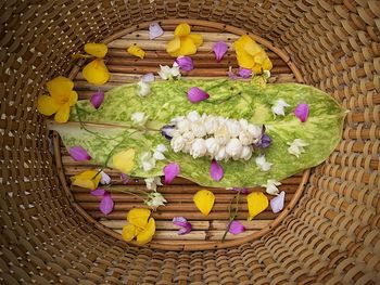 High angle view of flowers in basket