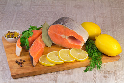 High angle view of vegetables on cutting board