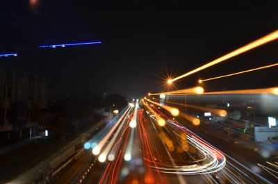 Light trails on road at night