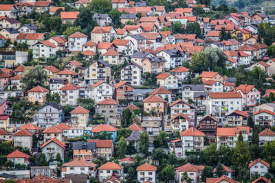 High angle view of buildings in city