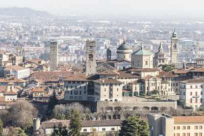 Aerial view of the historic center of bergamo alta