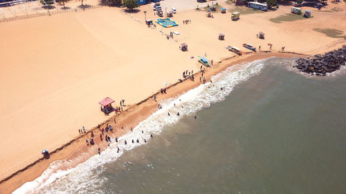 High angle view of people at beach