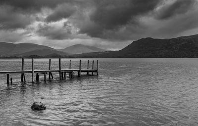 Scenic view of lake against cloudy sky