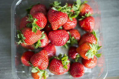 High angle view of strawberries