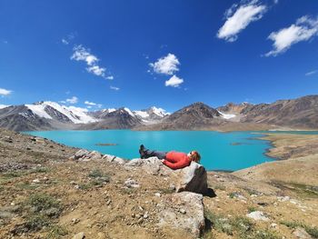 Scenic view of snowcapped mountains against sky