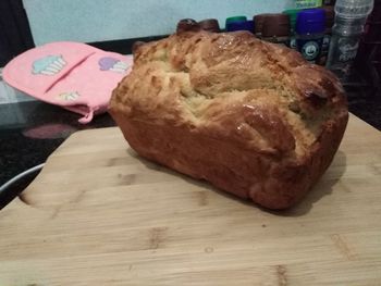 High angle view of bread on cutting board