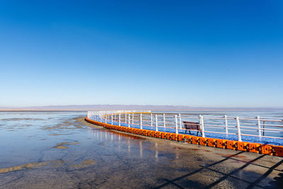 Scenic view of sea against clear blue sky