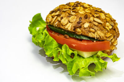 Close-up of sandwich served in plate