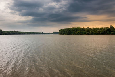 Scenic view of lake against sky during sunset