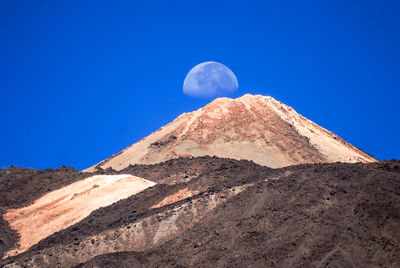 Low angle view of mountain against clear blue sky