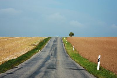 Road amidst agricultural field against sky