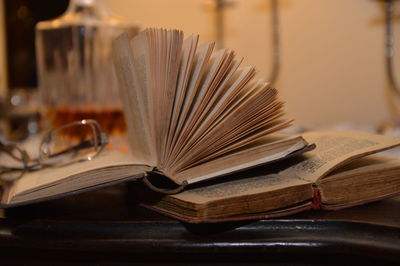 Close-up of books on table