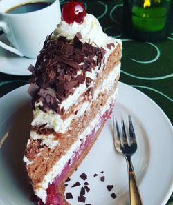 Close-up of cake in plate on table