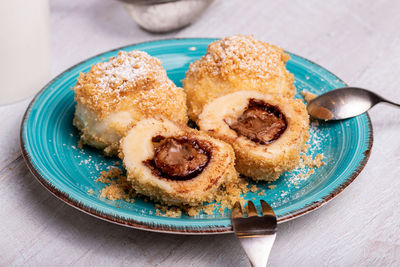 Close-up of dessert in plate on table