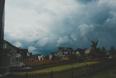 Panoramic view of buildings against cloudy sky