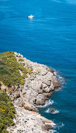 High angle view of rocks by sea