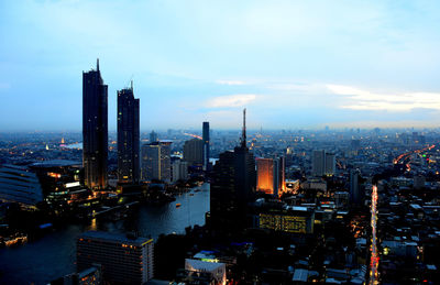 High angle view of cityscape against sky