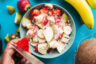 High angle view of breakfast in bowl on table