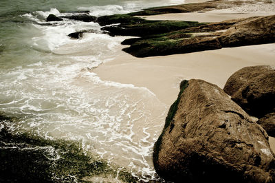 High angle view of rocks in sea