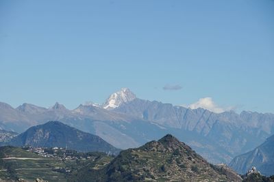 Idyllic view of mountains against clear sky