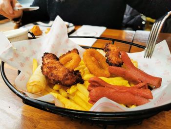 Close-up of food served on table