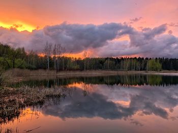 Scenic view of lake against sky during sunset